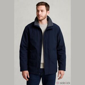 Lands' End Barn Chore Jacket XXL 50-52 Blue Windcheck Zip Work Utility Field